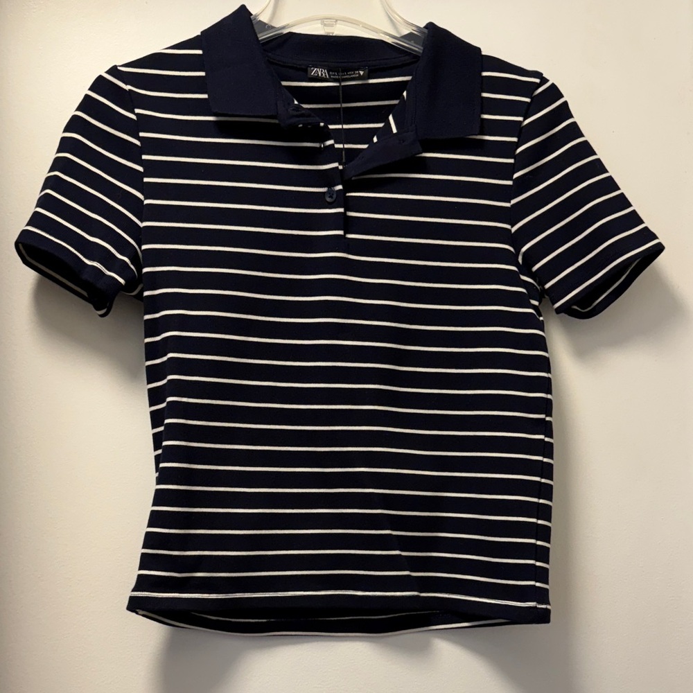 Zara Navy and White Striped Shirt size large NWT